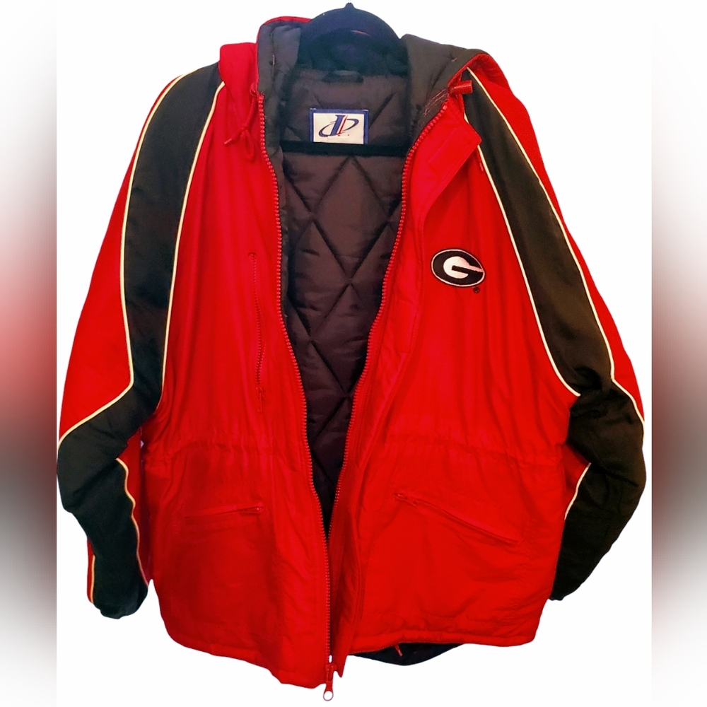 Vintage Georgia Bulldogs Coat Size Large Red Lined Puffer Jacket